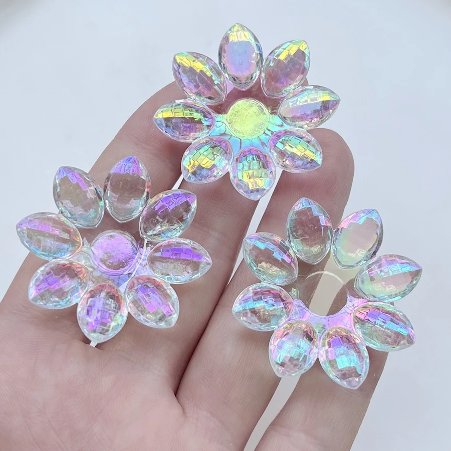 32mm/40mm Shiny AB Color Flowers Acrylic Crystal Rhinestone diy Jewelry decoration Hand-decorated rhinestone 8pcs/lot