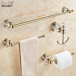 ELLEN Golden Crystal Bathroom Hardware Set Adjust Towel Rack Towel Holder Toilet Paper Holder Robe Hook EL2001G