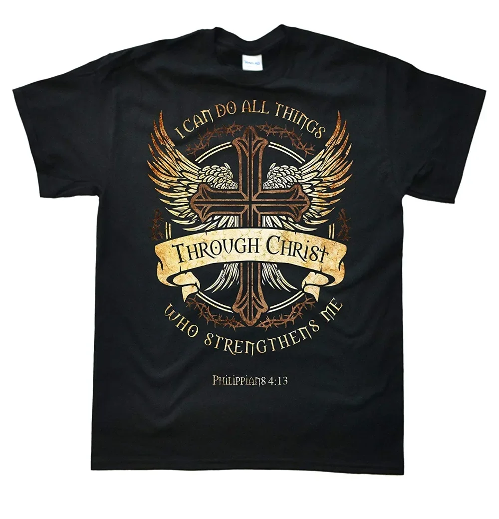 Men'S Philippians 4:13 Christian T-Shirtnew Fashion Men'S Short Sleeve Novelty Cool Tops Men Short Sleeve Tshirt Biker Unisex