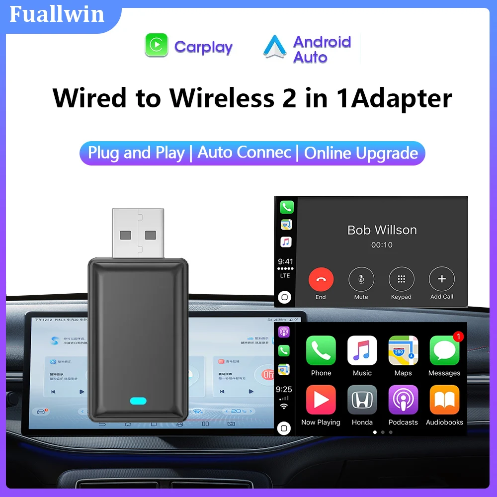 

Wireless Carplay Adapter Android Auto Wireless Smart Dongle 2in1 For Volvo Benz Cadillac Jeep Lexus Buick Benz Audi Mazda VW Kia