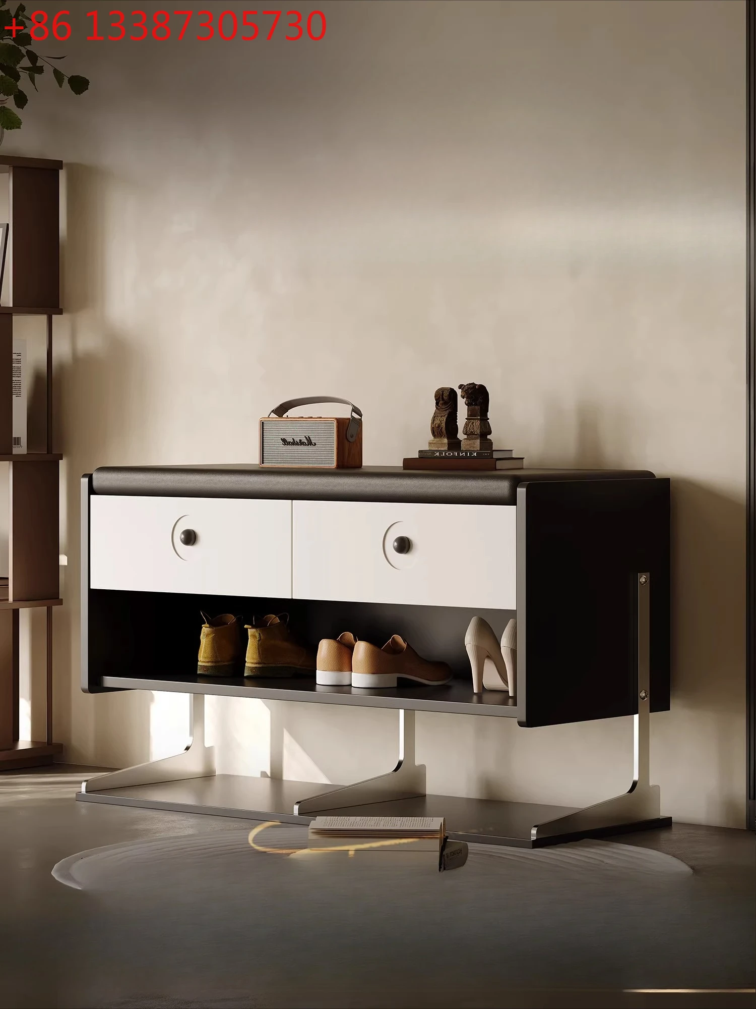 Stainless steel shoe cabinet at the entrance, shoe changing stool can sit on the shoe cabinet and pedal Italian style