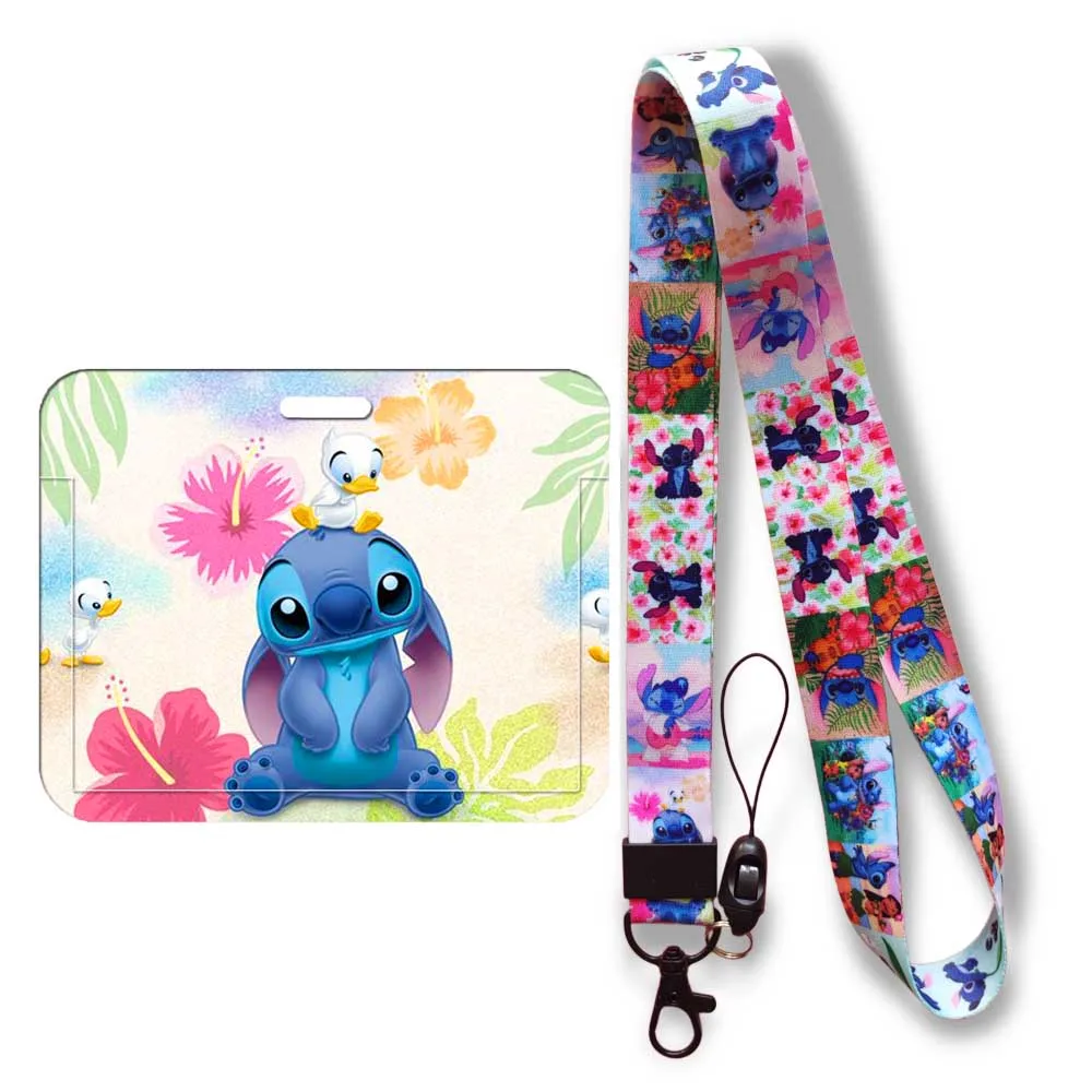 Cartoon Stich Horizontale Karte Halter Lanyard Arbeit Name Tag fall Bus Karte Halter für Kinder Schiebe Abdeckung Männer frauen Abzeichen halter