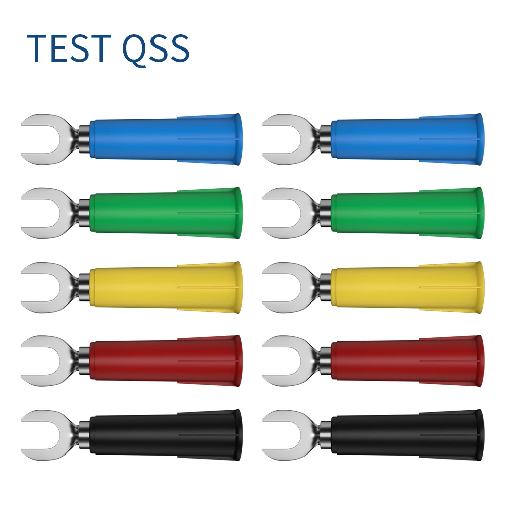 QSS 10PCS 6MM Insulated Fork Spade U-Type Wire Connector Electrical Crimp Terminal Y Spade Plug Copper Banana Socket 4MM Q.20019