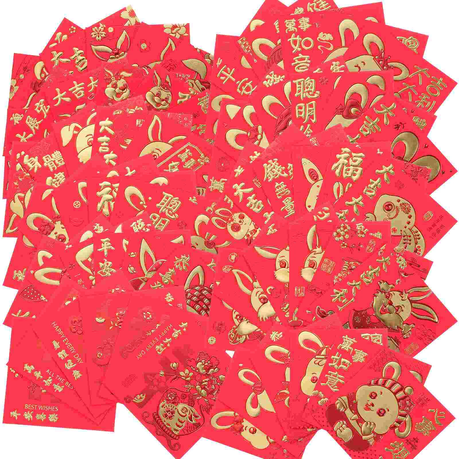 66 Pcs New Year Red Envelope Specialty Paper Envelopes Cartoon for 2023 Zodiac Packet Spring Festival Gift Cash