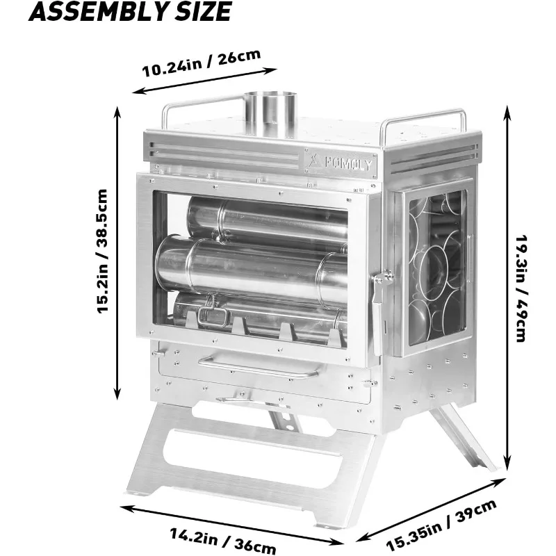 2025 Camping Tent Stove Wood Stove, 3 Stainless Steel Wood Burning Stove for Hiking, Cooking, Heating (with 3 Glasses)