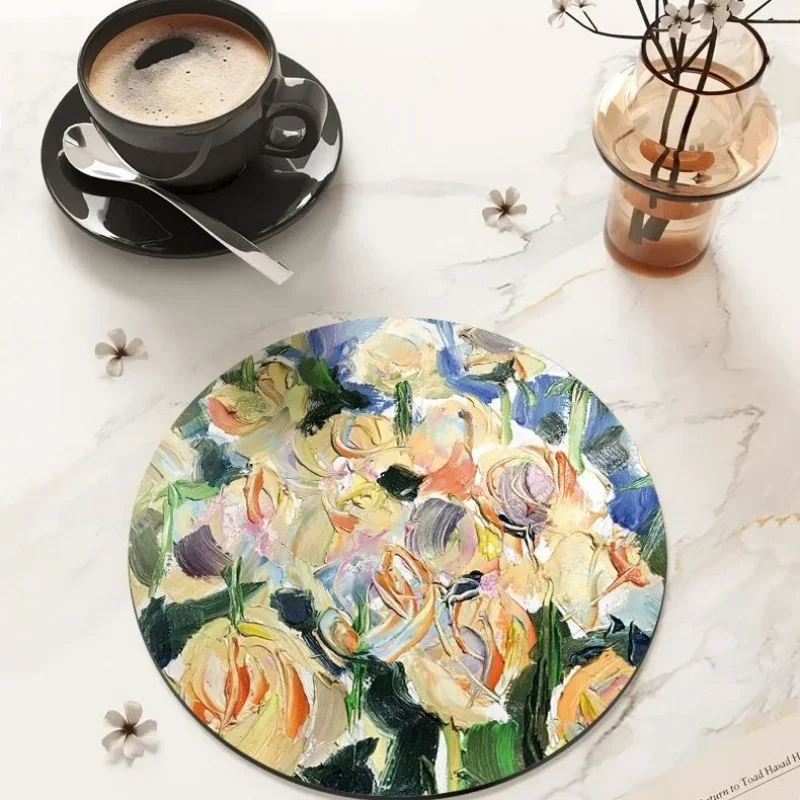 Flower Coasters Round Table Mats Creative Waterproof High Temperature Heat Insulation Oil Painting Placemat Jewelry Photography
