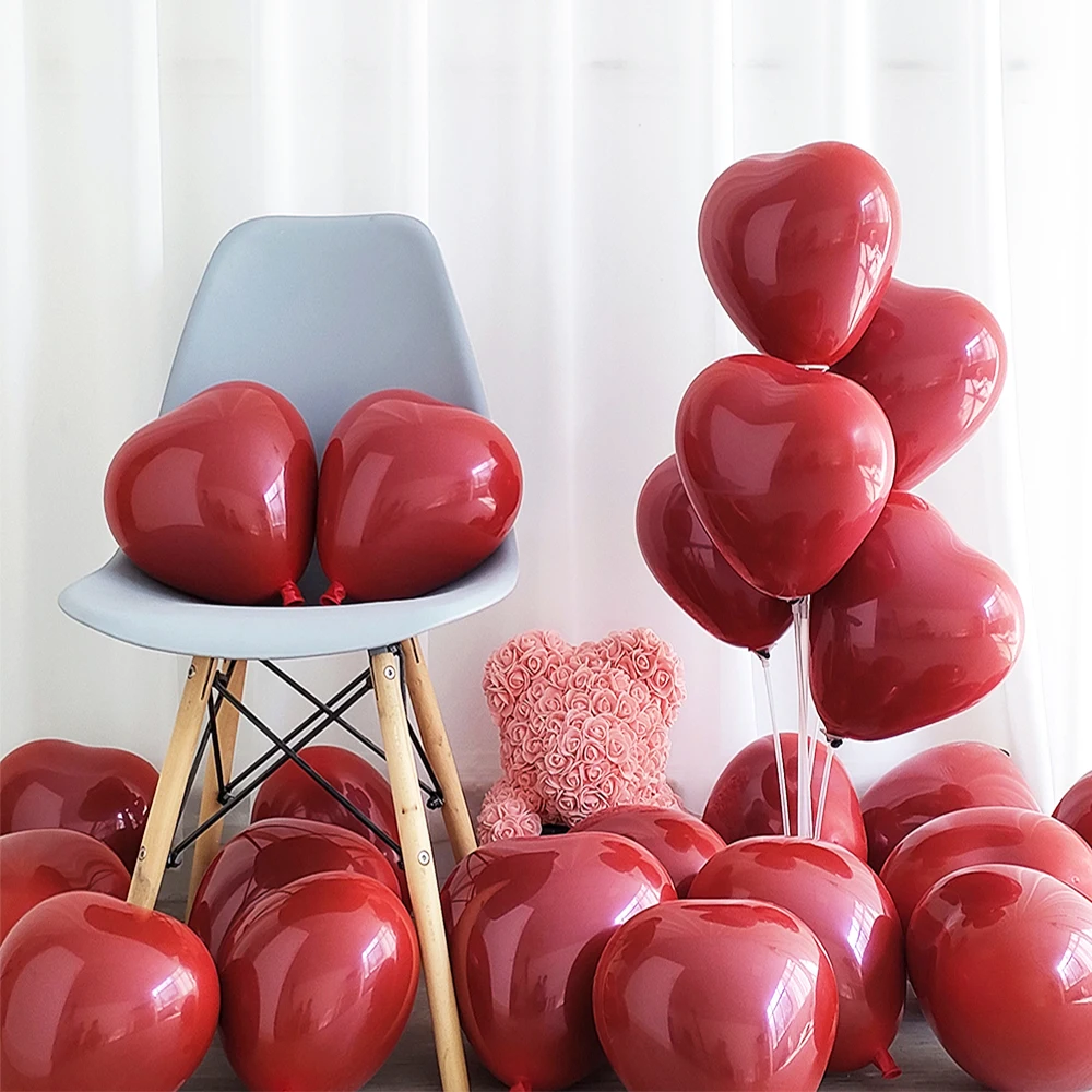 

10/20pcs 10inch Double Layer Ruby Love Heart Latex Balloon Burgundy Valentine's Day Wedding Birthday Party Decor Helium Globos B