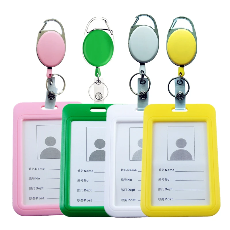 1Set Keychain Pass Card Cover Working Permit Case for Staff Exhibition Name ID Tag Card Sleeve Retractable Badge Holder Reel