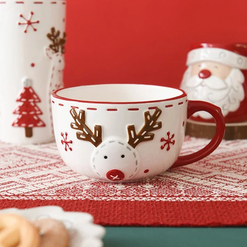 Christmas Coffee Mug Santa Claus Elk Pattern Ceramic Cup Breakfast Drinks Oatmeal Milk Mugs Xmas Holiday Gifts Home Decorate