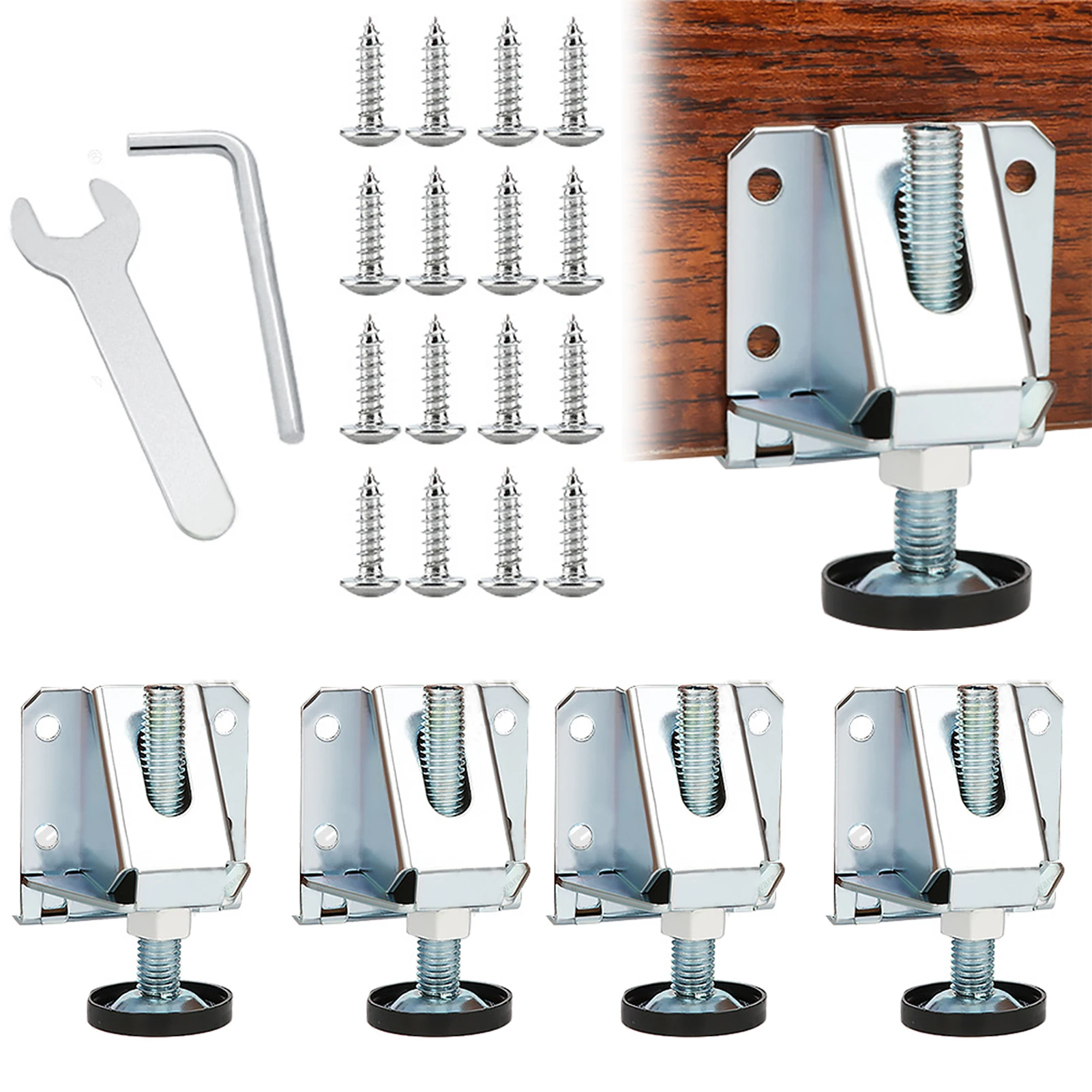 4PCS Metal Adjustable Foot Legs Levelers Heavy Duty Leveling Adjustable Furniture Leveling Feet For Furniture Cabinets