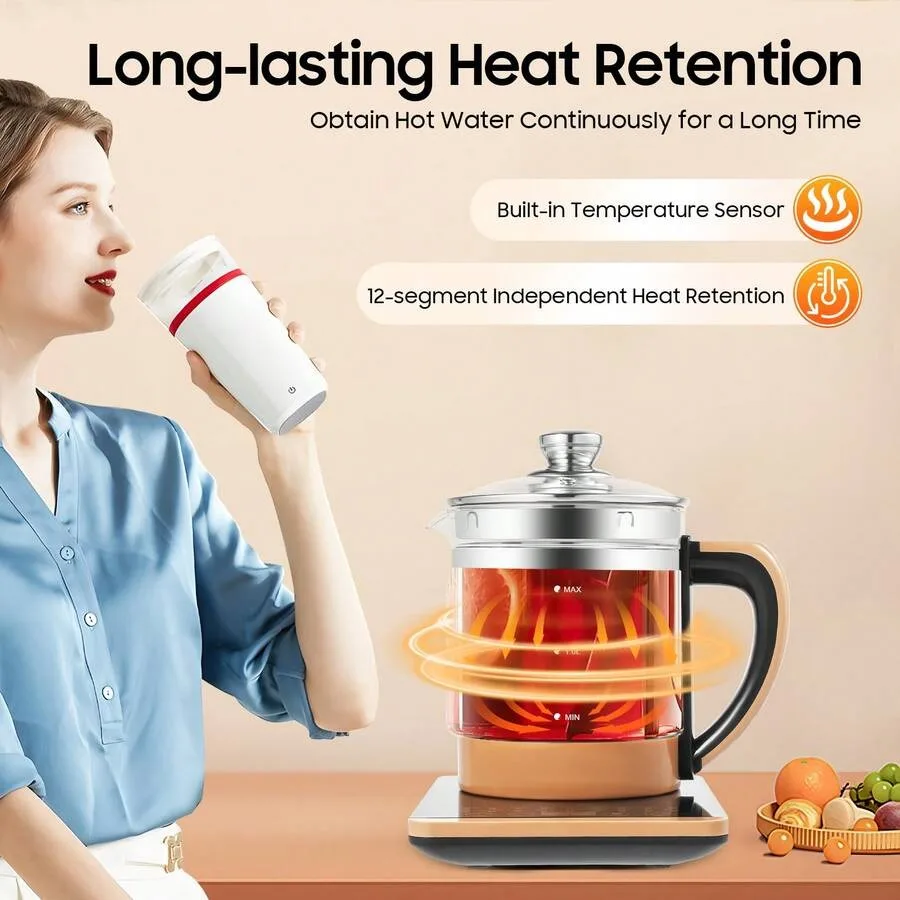 

Aohuada 1.8L Electric Glass Kettle With Infuser and Egg Steamer Large Capacity Tea Kettle, Borosilicate Glass Water Boiler For
