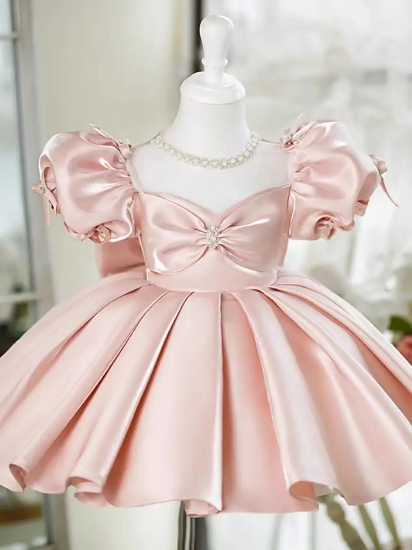 2026 New Children's Dress Princess Dress Performance Small Host Dress Girls' Birthday Banquet Flower Kids Clothes