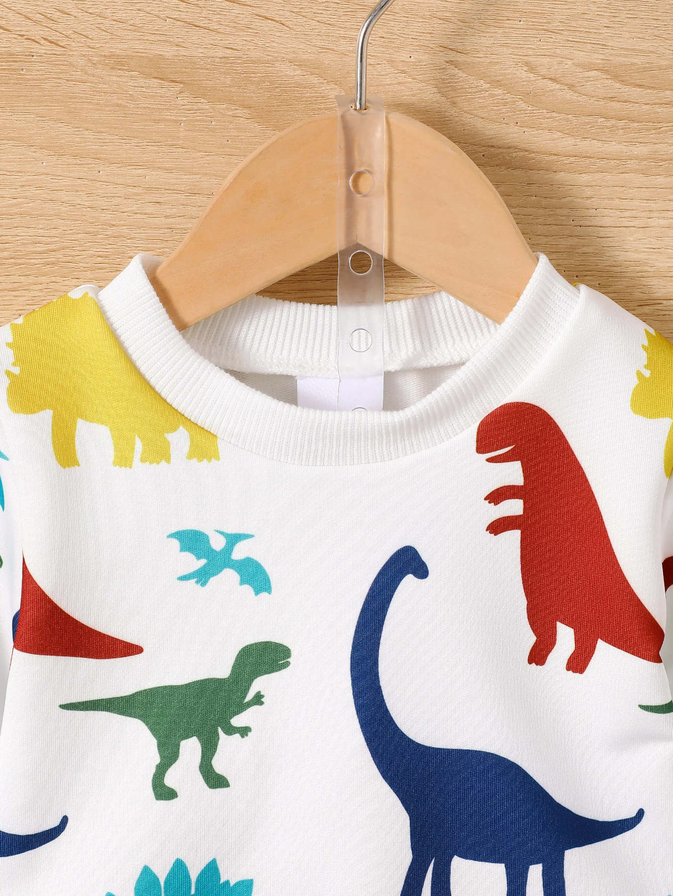 6-36M Fall Male Baby Casual White Suit Cartoon Multicolor Dinosaur Print Long-Sleeved Pullover Hoodie Top Pants Match Everything