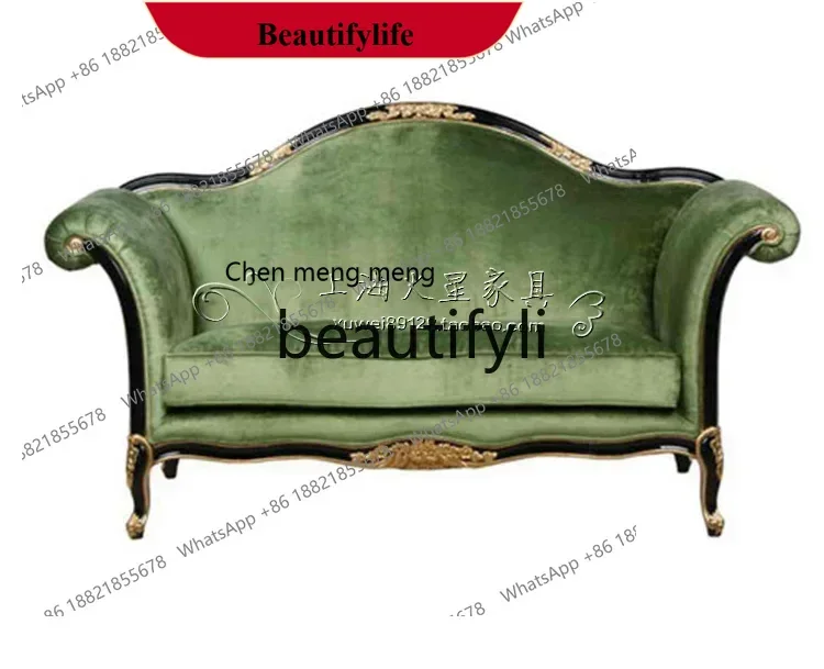 

D178 American rural solid wood retro carved double three-person sofa European neoclassical sofa chair