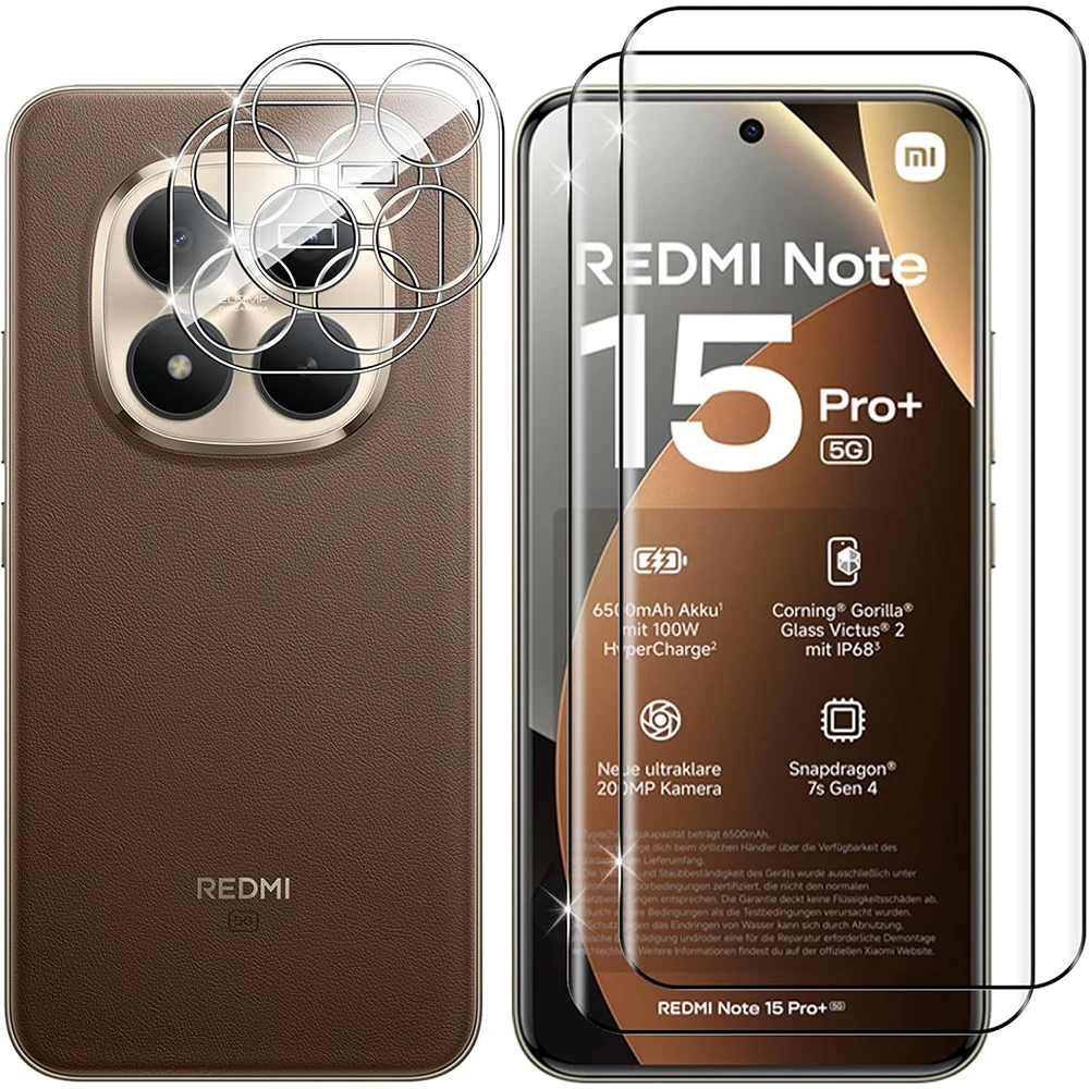 Protector de Pantalla de Vidrio Templado 3D 9H para Redmi Note15 Pro Plus 5G Global, Película Protectora de Lente de Cámara para Xiaomi POCO M8 Pro 5G