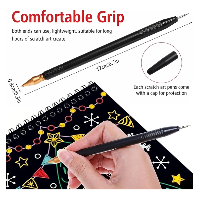 14Pcs Scratchart Tools Dual Tip Scratch Coloring Stylus Paper Art Kit For Adults, For DIY Painting And Drawing