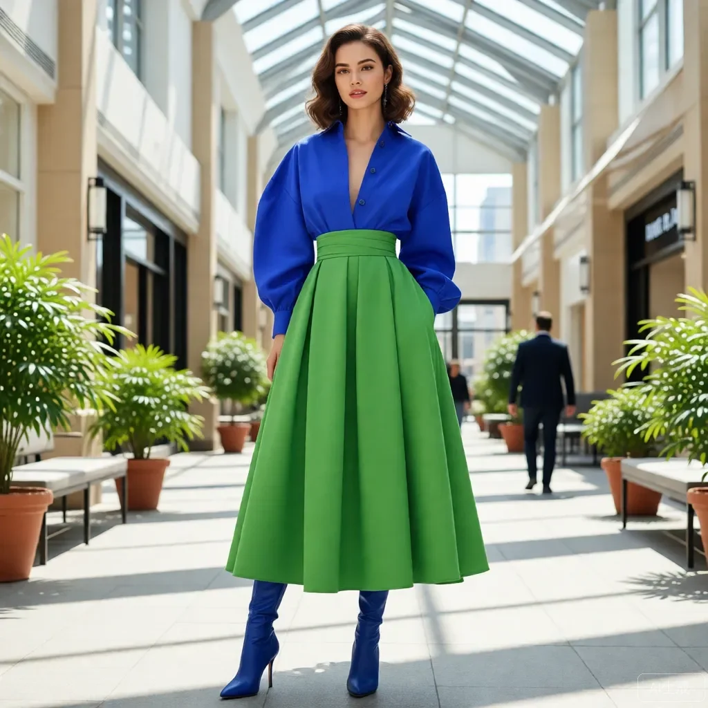 

Новое поступление 2026, ярко-зеленая расклешенная юбка трапециевидной формы для женщин, юбки миди с высокой талией, повседневная офисная одежда, накидки, вечерние платья