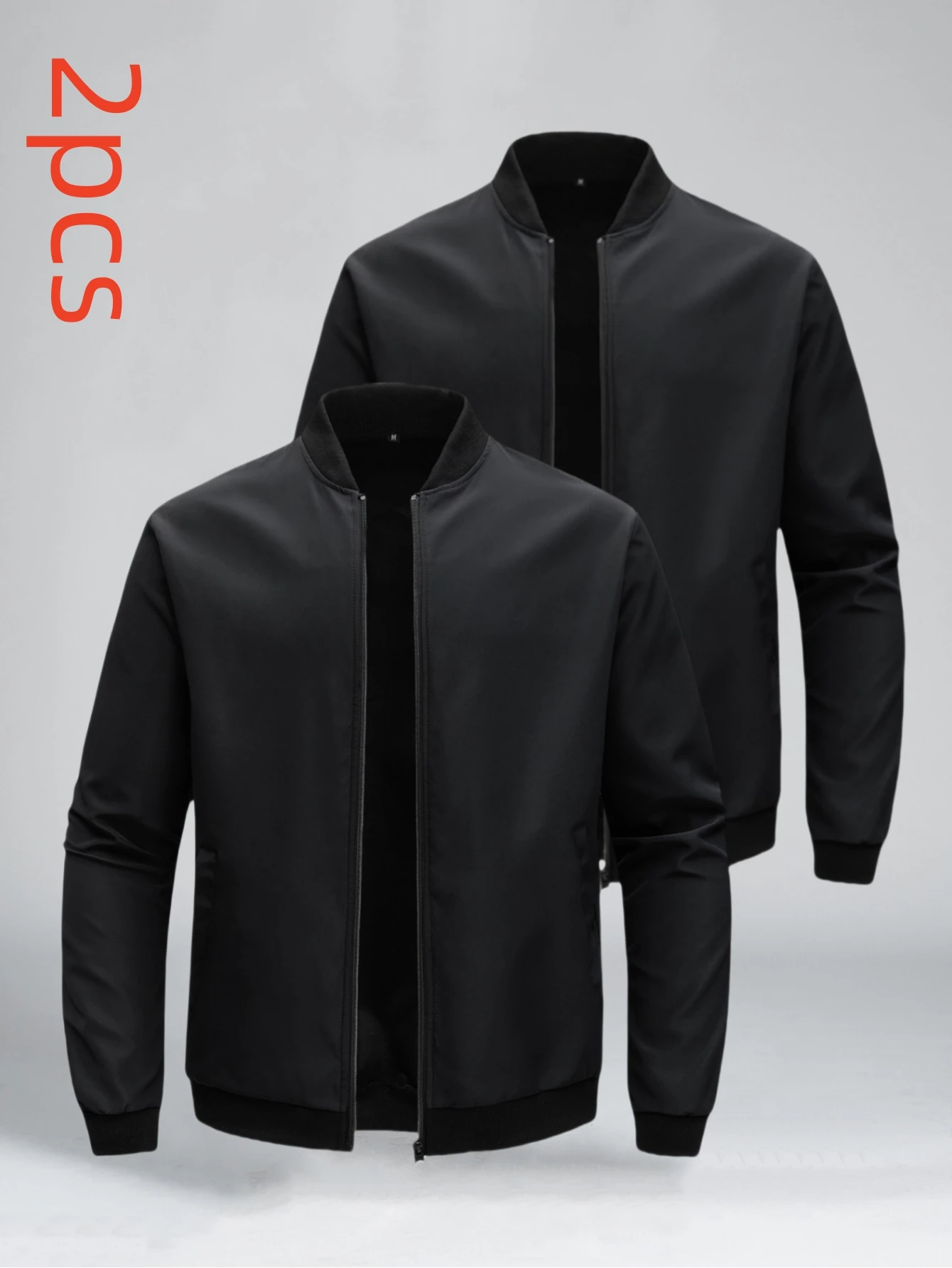 

2Pcs Men's Casual Trend Jacket with Zipper Detachable Design Long Sleeves Polyester Fiber