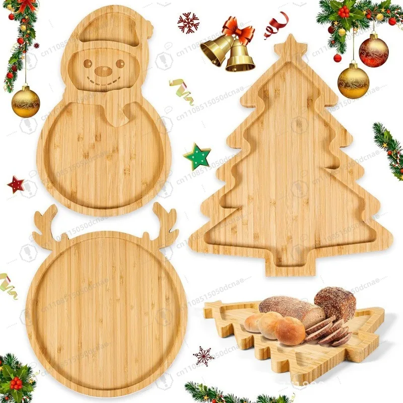

Cute Christmas Tree Plate Grid Bamboo Ornament Theme Party Tableware Restaurant Dessert Fruit Snack Tray