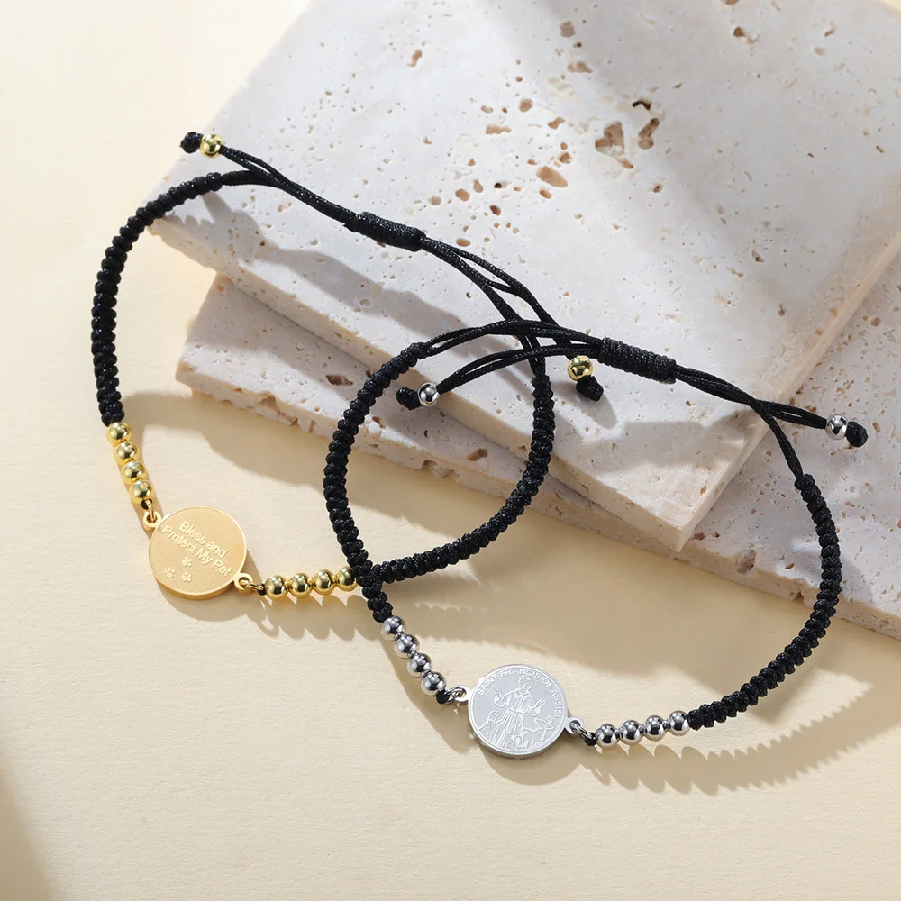 داوابارا سانت فرانسيس أوف أسيسيى عملة سوار الكاثوليكية راعي الحيوان الدعوة الهدايا الفولاذ المقاوم للصدأ سحر المجوهرات الدينية