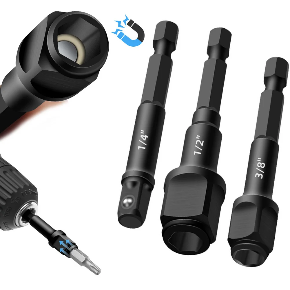 

1/3 PCS Impact-Socket Adapter 1/2 3/8 1/4in 2-in-1 Nut Driver Sockets Hex Shank Extension Screwdriver Bit Holder Handle Tool