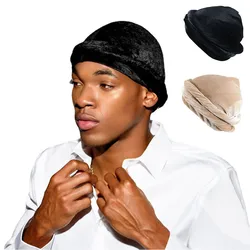 Turbante con trenzas elásticas de terciopelo para hombre, gorro de satén forrado, diadema de Hip-hop, sombreros elásticos de retazos, Bandana