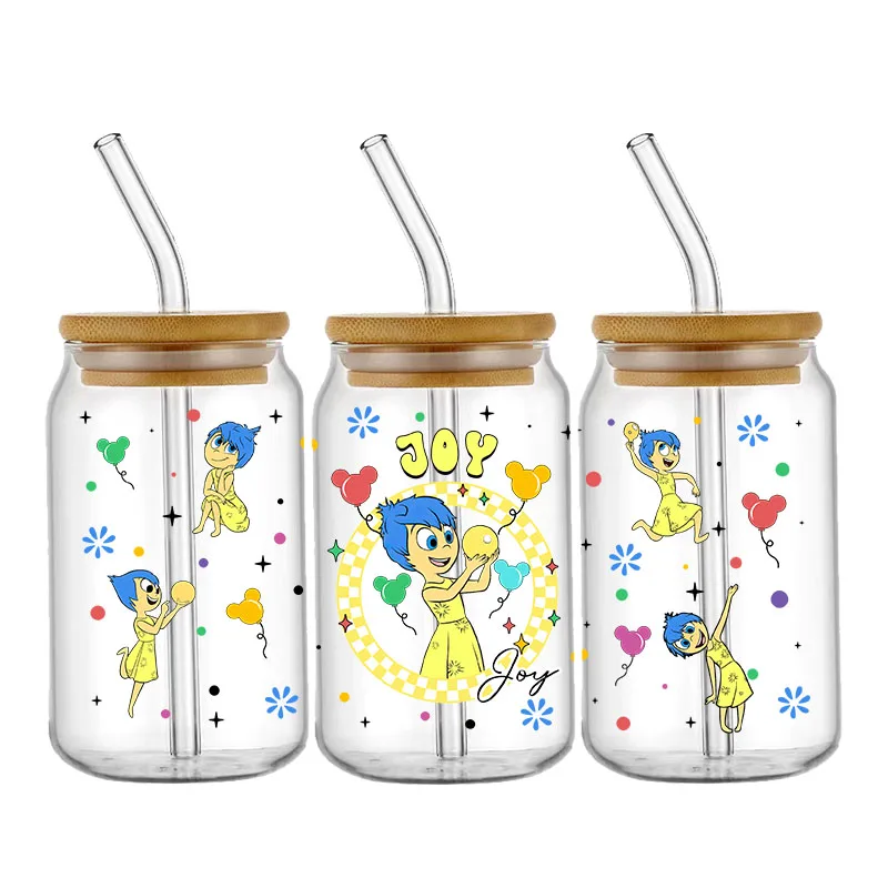 Disney Inside Out 2 Karakter Uv Dtf Wraps Transfer Sticker Diy Voor 16Oz Libbey Glazen Beker Waterdichte Wrap Transfers Beker