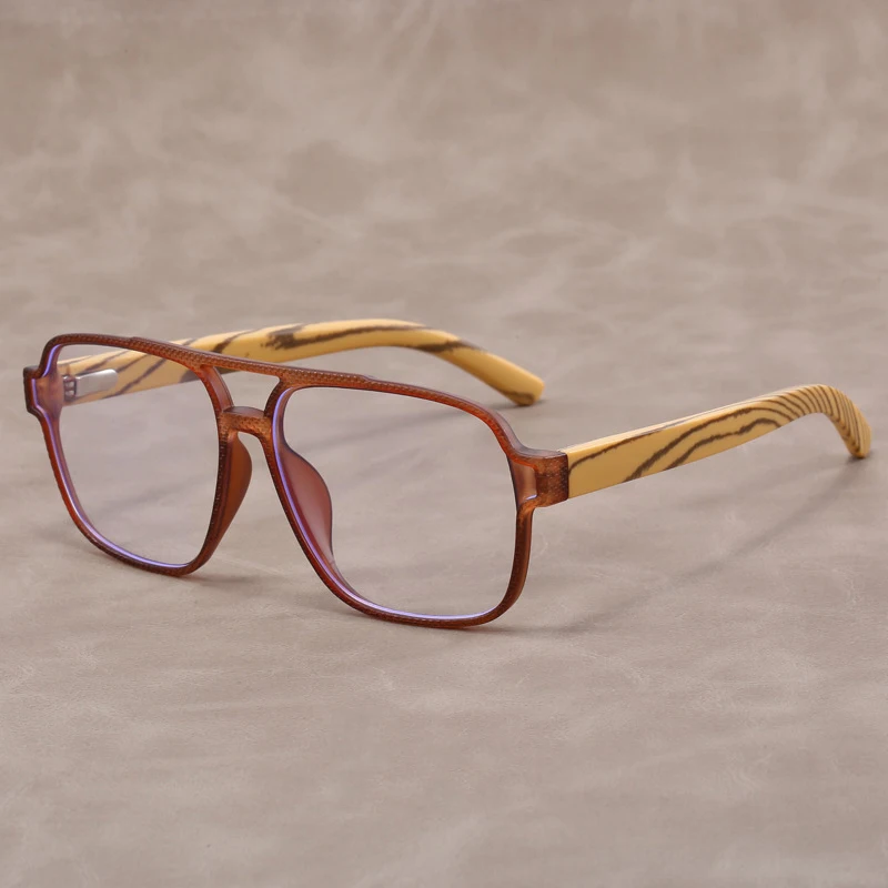 Hipster men's glasses frame square frame anti-blue glasses frosted texture imitation wood mirror legs glasses frame