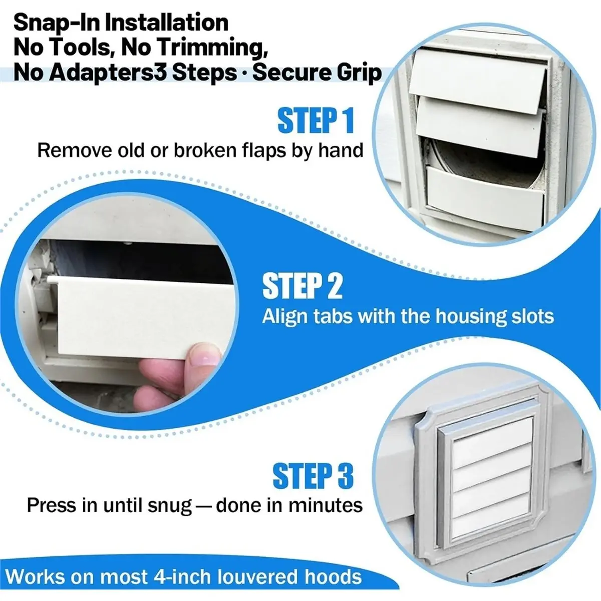 8-Pack Dryer Vent Louver Replacement Flaps for 4 Inch Outdoor Vents - Weather-Resistant & Auto-Close