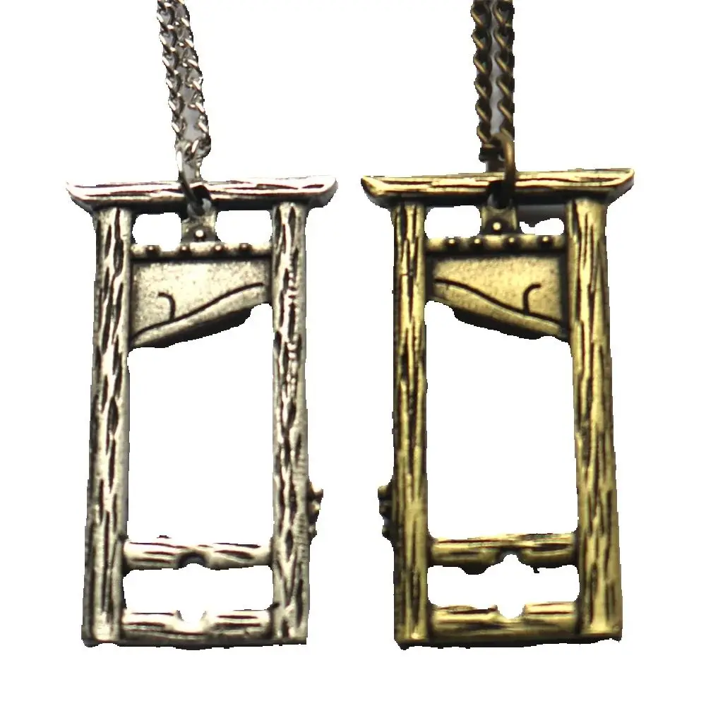 Men Antique Bronze Guillotine Necklace French Revolution Creepy Halloween Art necklace Revolution Necklace Free Ship
