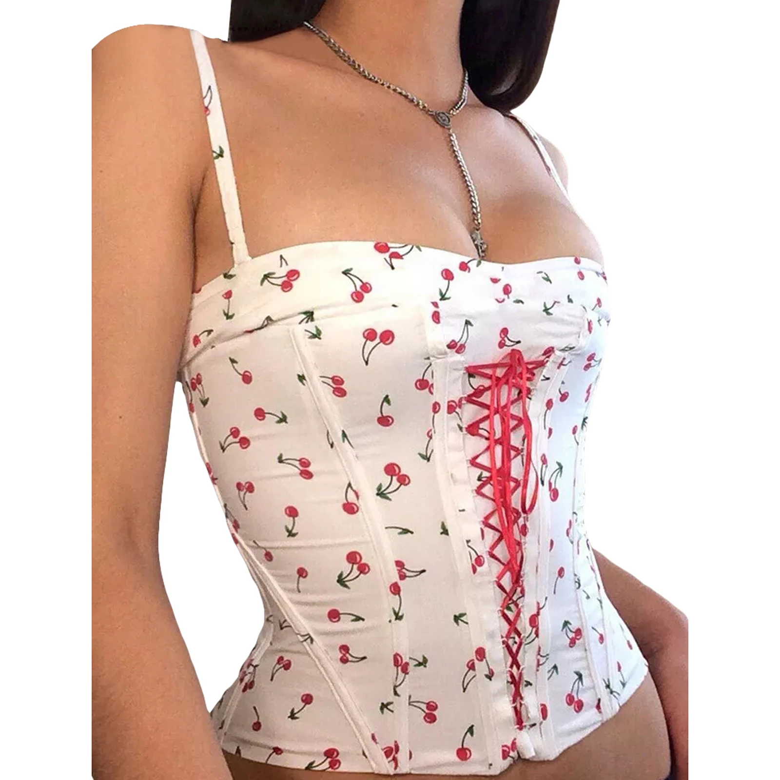 Frauen Korsett Leibchen Sommer lässig Kirsch druck Bandage ärmellose Crop Tops für Streetwear Clubwear