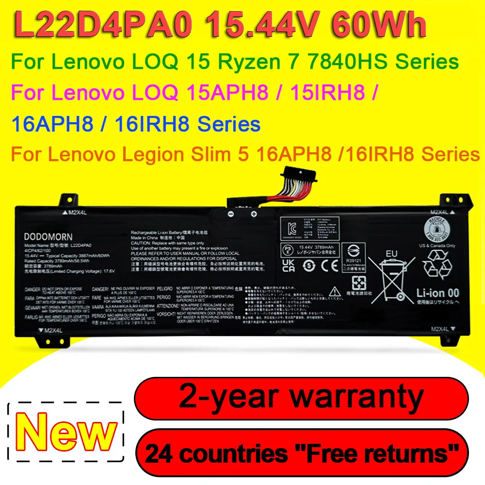 DODOMORN L22D4PA0 Battery For Legion Slim 5 16APH8 16IRH8 LOQ 15APH8 15IRH8 Laptop L22B4PA0 L22C4PA0 L22L4PA0 L22M4PA0 OEM
