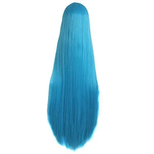 Kostum Wig Anime panjang halus 40 inci/100cm (biru Cyan)