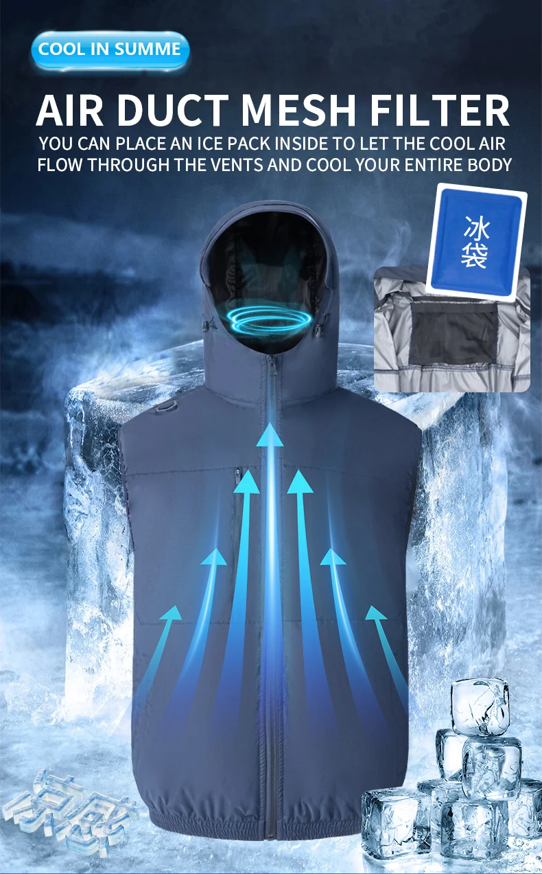 Summer Hooded Air-Conditioning Workwear with Fan Cooling, Outdoor Temperature-Reducing Breathable Vest (Excluding Power Bank)