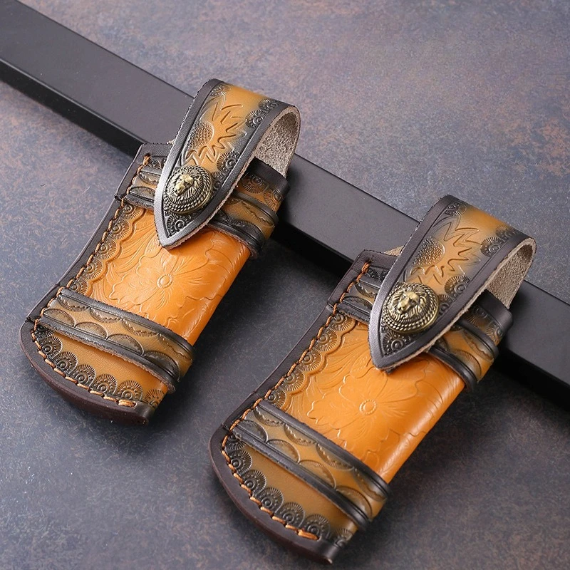 البني أضعاف سكين غمد أداة مصباح يدوي حزام حلقة حامل حافظة جلدية غمد جيب هانت مخيم معدات حمل في الهواء الطلق #2