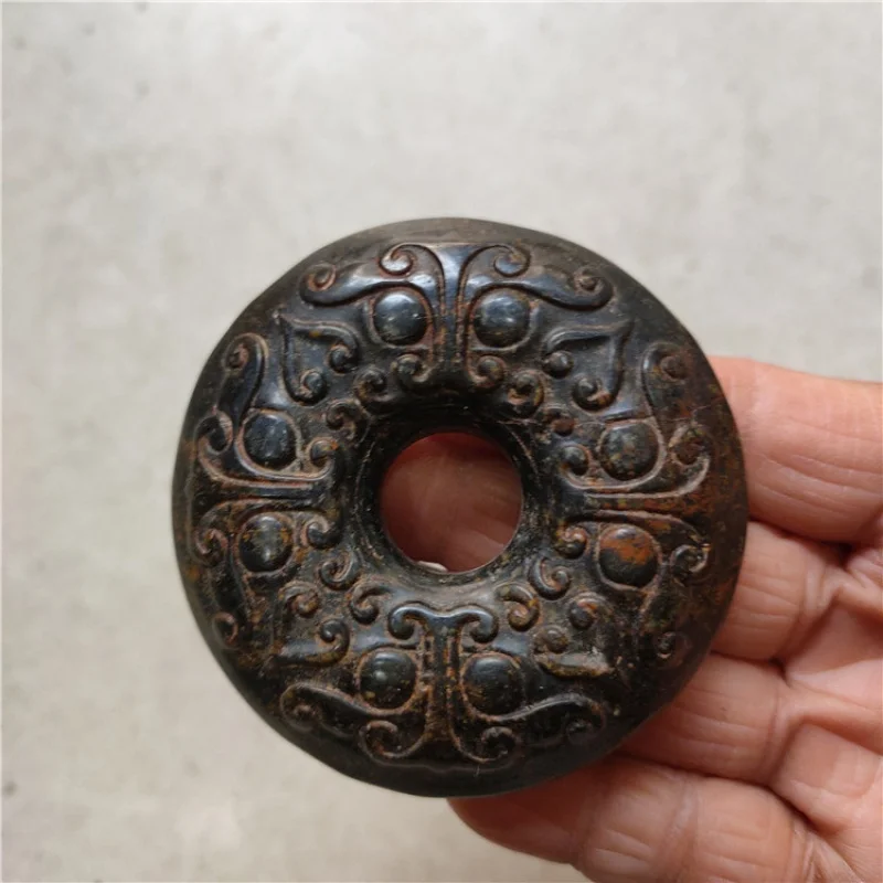 Supply Jewelry Antique Old Iron Stone Hongshan Culture Yurui Beast Jade Ring Pendant Jade Pendant Handle Piece Jade Pendant