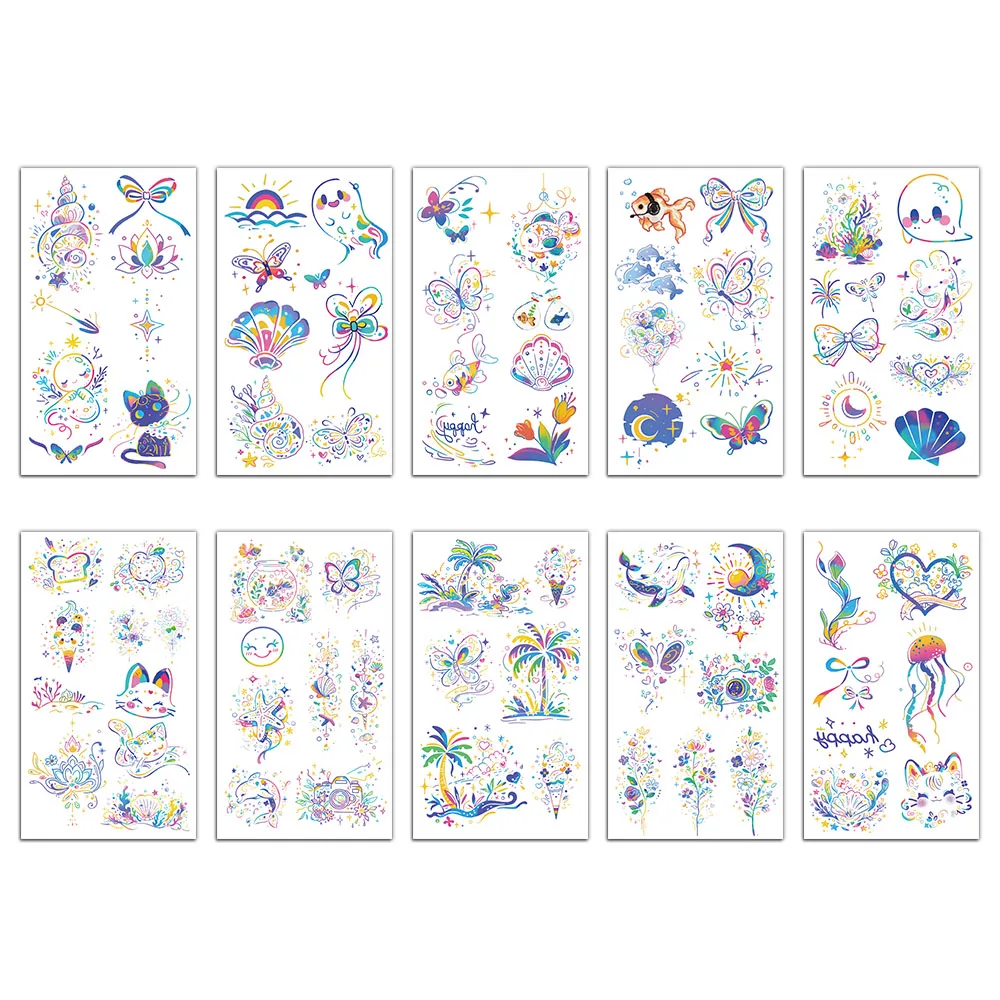 10PCS Colorful Cartoon Tattoo Stickers Ins Style Exquisite Cute Animal Safety Water Stickers Arm Face Waterproof Stickers