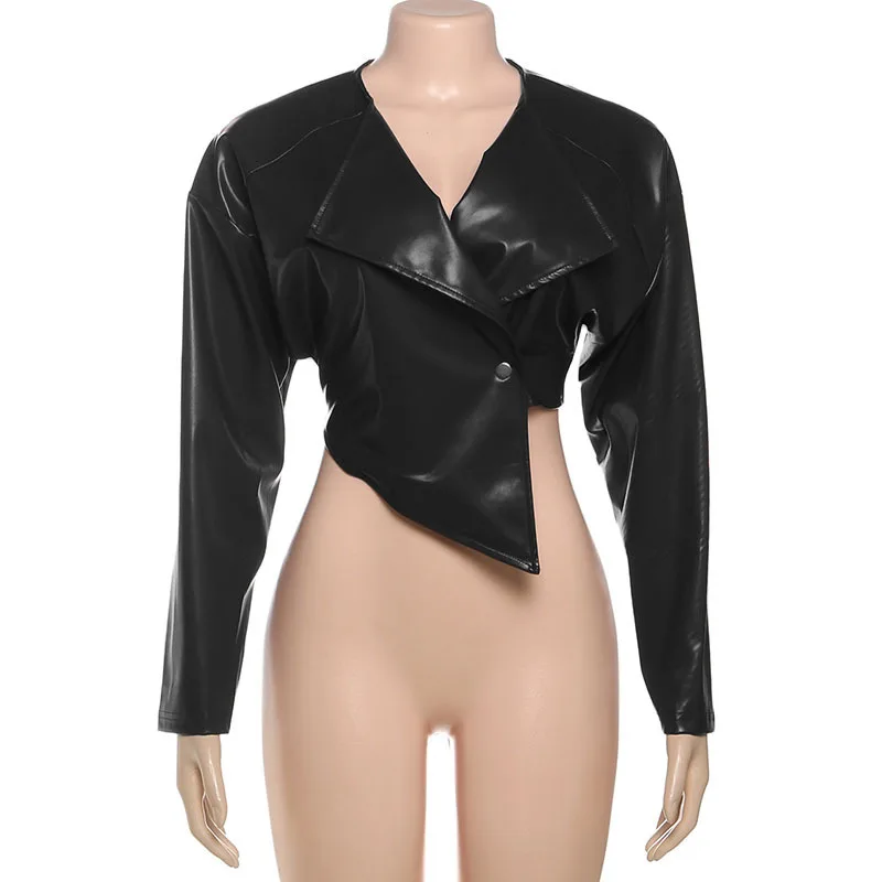 レディースフェイクレザー長袖Vネックベースボールジャケット2025秋冬INSストリートウェアアクティブアウター