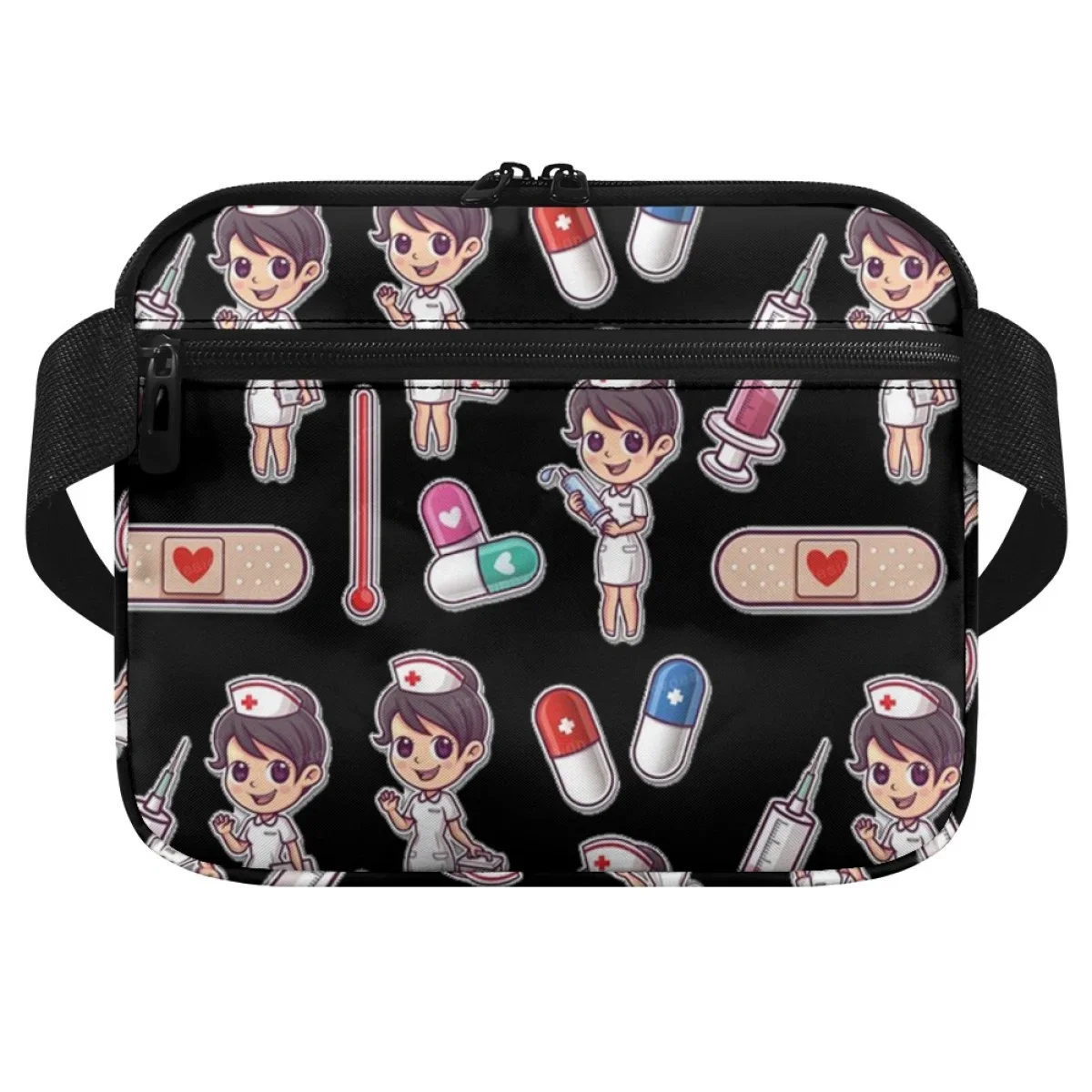 Bolsa de cinturón con estampado de equipo médico de enfermera de dibujos animados, correa ajustable, bolsa de cintura portátil informal, estetoscopio, vendaje de medicina