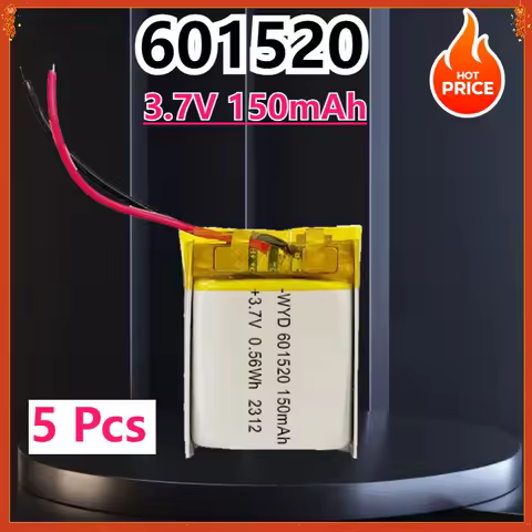 5 Pcs 3.7V 150mAh 601520 Lipo Lithium Polymer Rechargeable Battery for MP3 Bluetooth Headset Video Pen Recorder Bracelet Light