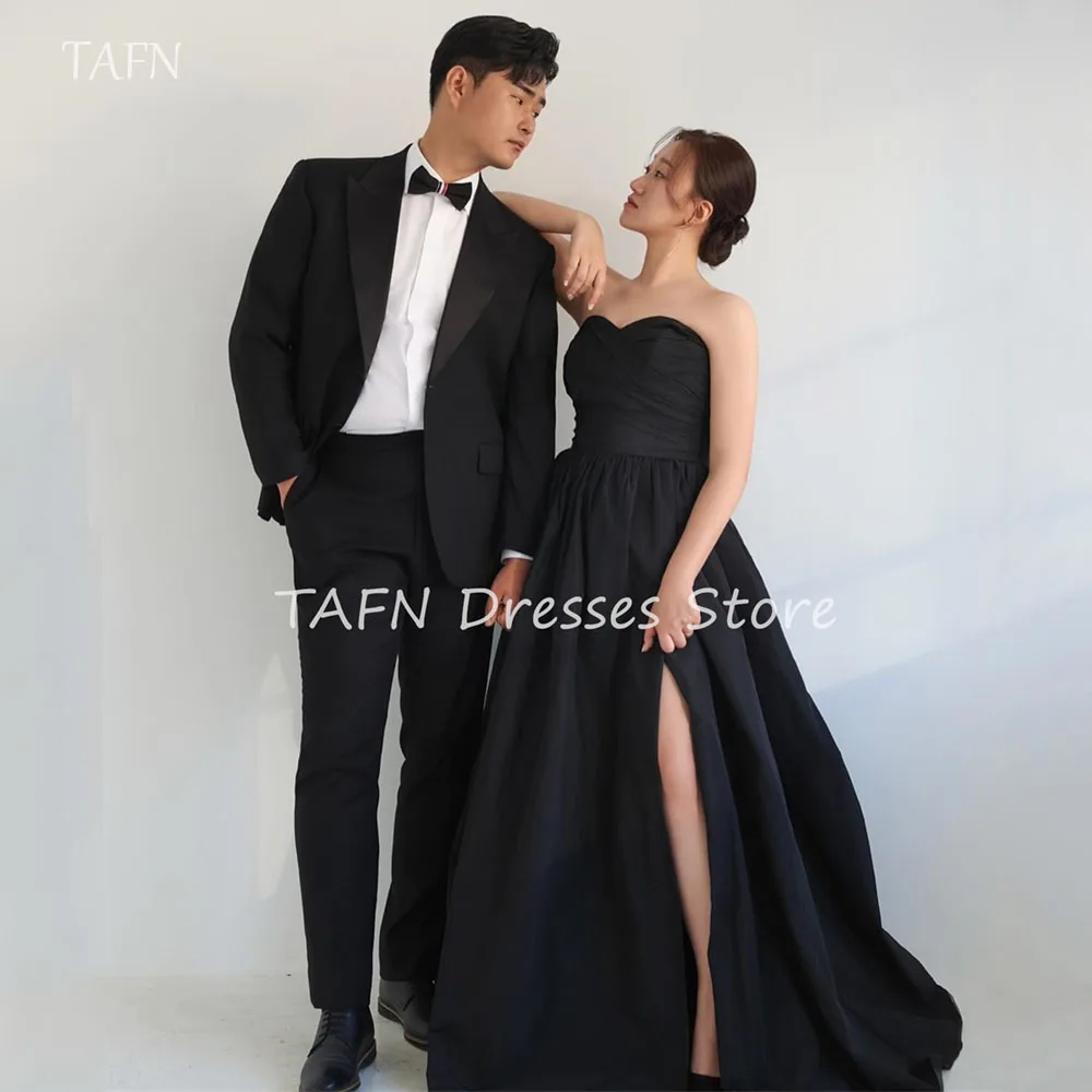 

TAFN Black Sweetheart Evening Dresses Corset Back Korea Wedding Photo Shoot Dress Long Side Slit Custom Made Formal Party Gown