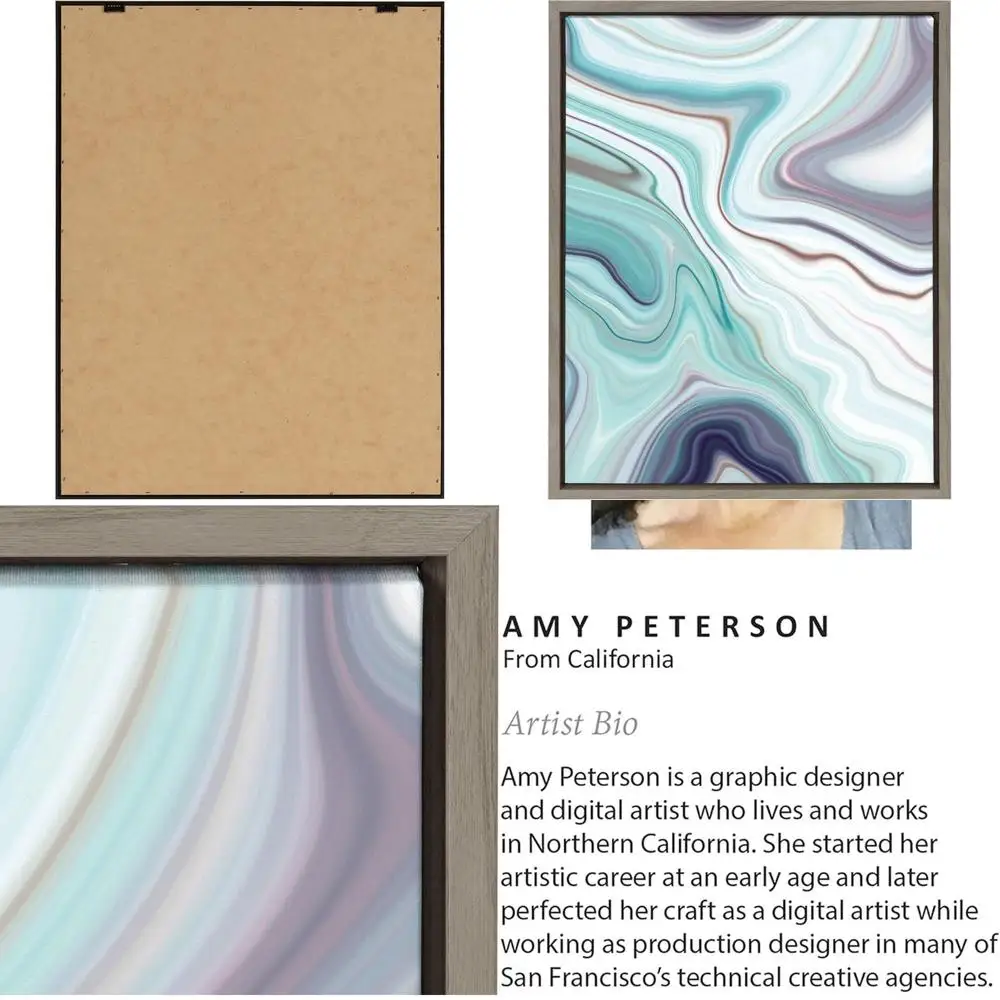 Arte de pared abstracto de aguamarina y mármol morado de Amy Peterson, 18x24