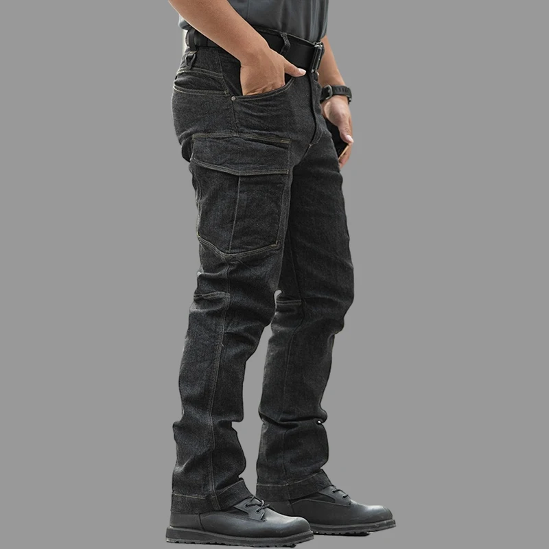 Jeans Taktis Celana Denim Pria Komuter SWAT Tempur Celana Panjang Jogger Kargo Koboi Tentara Tahan Aus Multi-saku