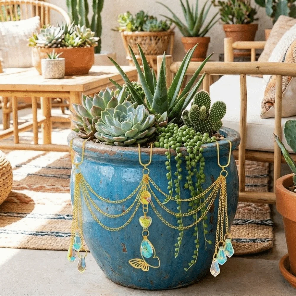 Colorful Flower Pot Crystal Sun Catcher Reflective Exquisite Crystal Beaded Plant Hanger Decorative Butterfly Design