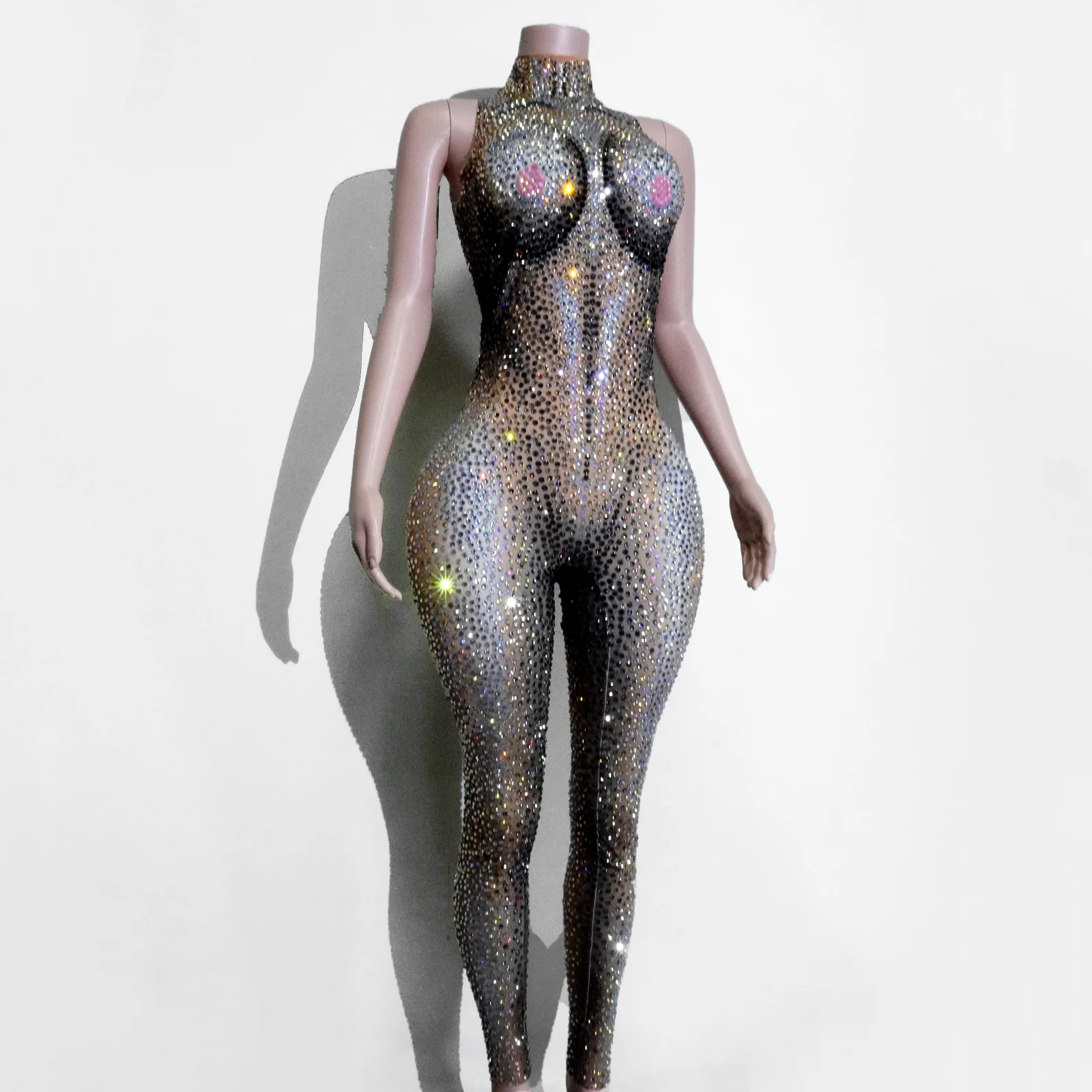 반짝이는 풀 라인스톤 점프수트 파티 생일 롬퍼 여성 섹시 퍼포먼스 의상 나이트클럽 의상 클럽 쇼 무대 의상
