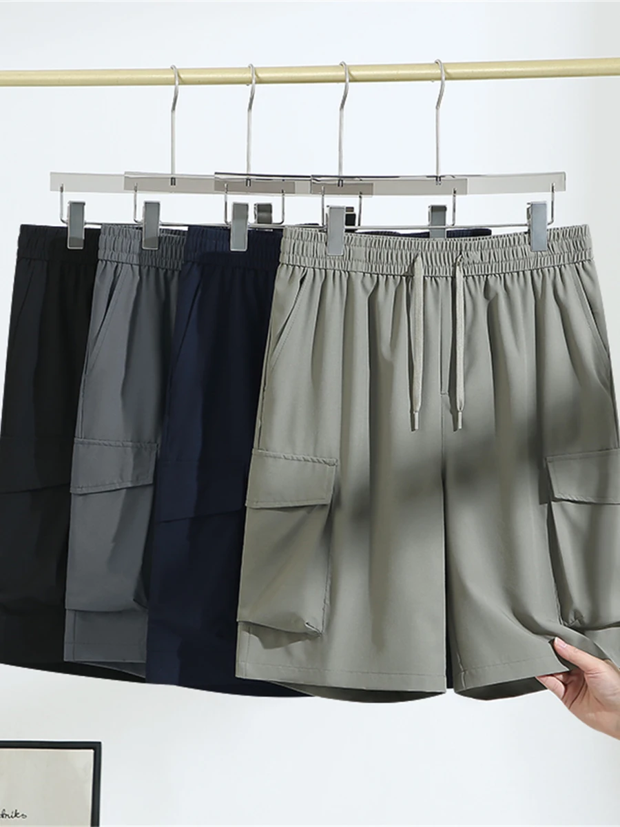 

Cool Qui Dry Ice Silk Men's orts Breathable Four Sided Elastic Summer Home Sports Versatile Straight Leg Pants Faionabl...