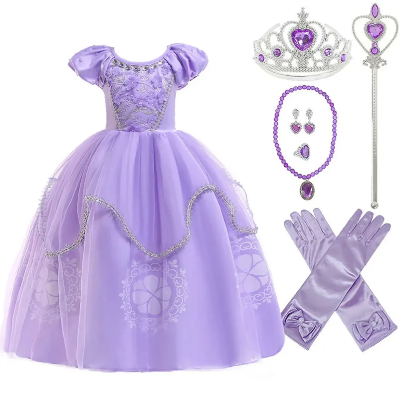 Purple Princess Sofia dress for girl kids cosplay costume puff sleeve layerd dresses child Party Birthday Sophia fancy costumes