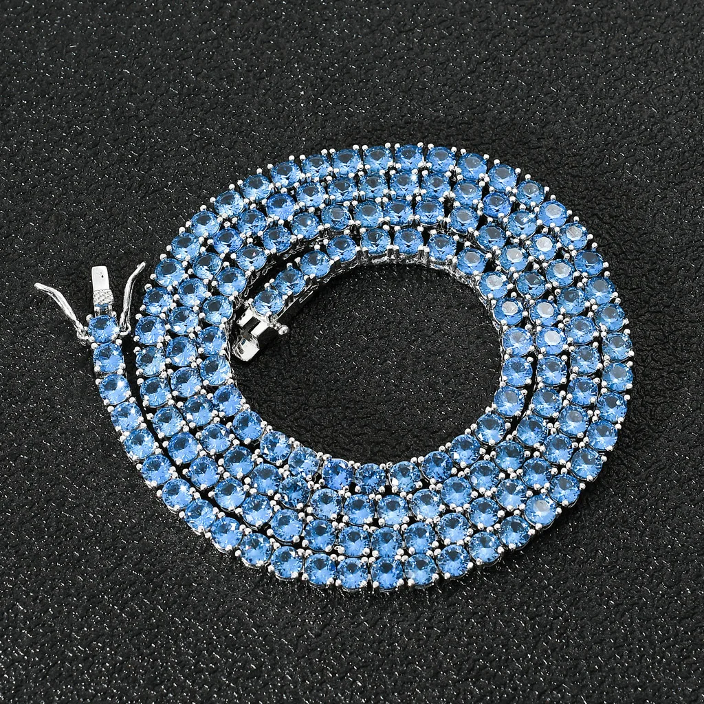 

Ailodo Hip Hop Tennis Chain Iced Out Bling Necklace For Women Men Blue Color AAAAA+ Cubic Zirconia Tennis Necklace Jewelry Gift