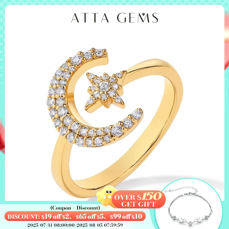 

ATTAGEMS Full D Color VVS1 Moissanite Diamond Ring for Women Solid 14K 18K Yellow Gold Moon Shape Luxury Engagement Wedding Gift