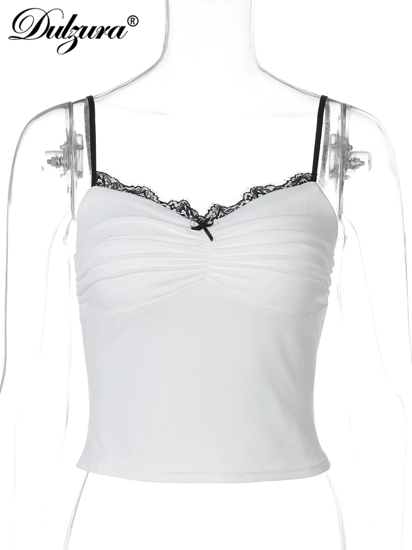 Dulzura Senza Maniche Backless Slim Fit Increspato Pizzo Increspature Patchwork Crop Canotta Sexy Elegante Casual Y2K Top Party Club Vestiti